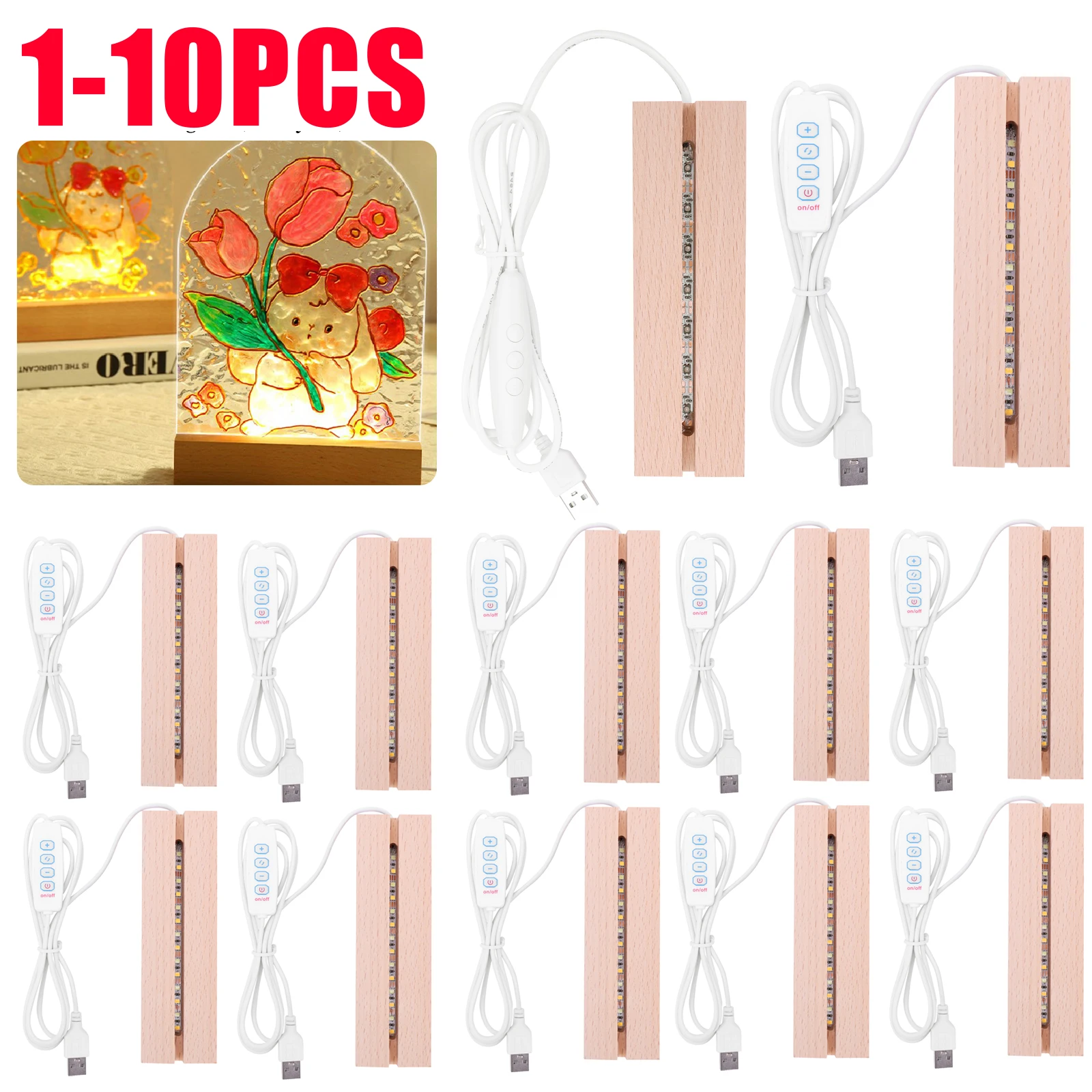 Light Art And Craft - 1-10pcs LED Wood Light Display Crystal