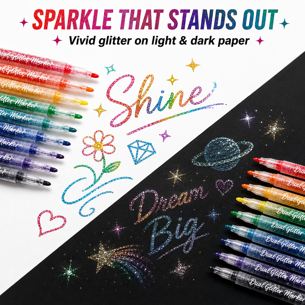12Pcs Dual Tip Glitter Markers - Light Art And Craft recension och pris